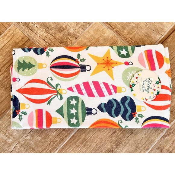 CHRISTMAS Ornaments Kitchen Towel S/2 COLORFUL 20 x 28 HOSTESS Secret Santa GIFT - Picture 7 of 8